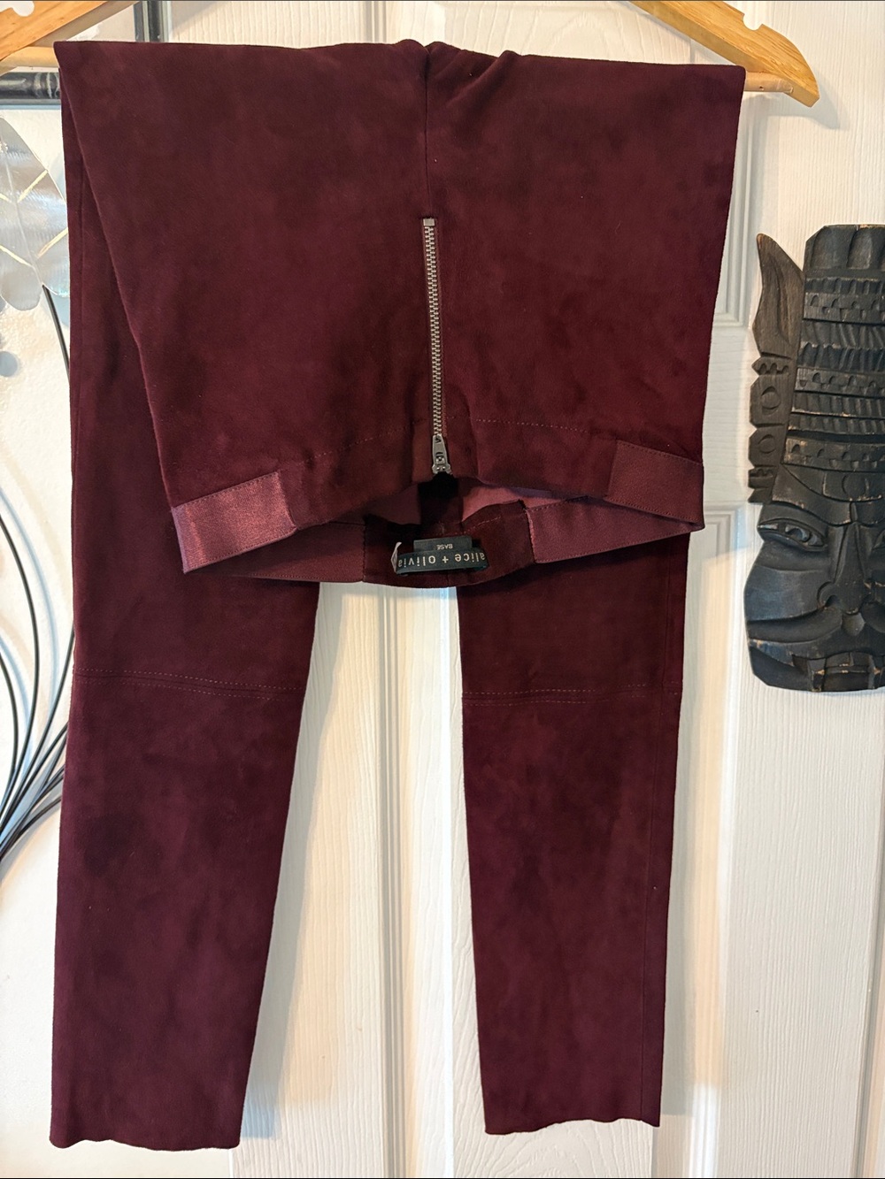 Alice + Olivia Burgundy Suede Skinny Pants with Back Zip